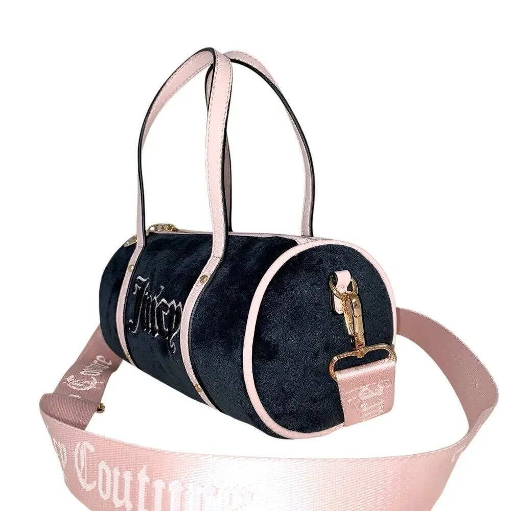Juicy Couture Queen Of Everything Black Velvet Pink Crossbody Bag NWT
